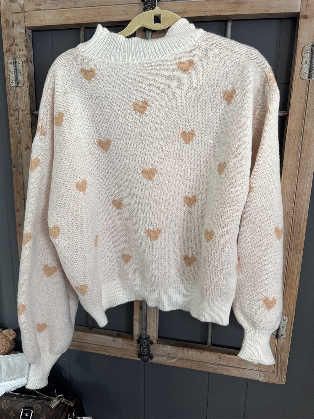 Cozy Heart Pattern Cream Sweater